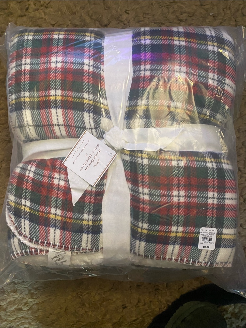 Pottery Barn Plaid Tartan Throw in Red, Green & White - Picture 1 of 1